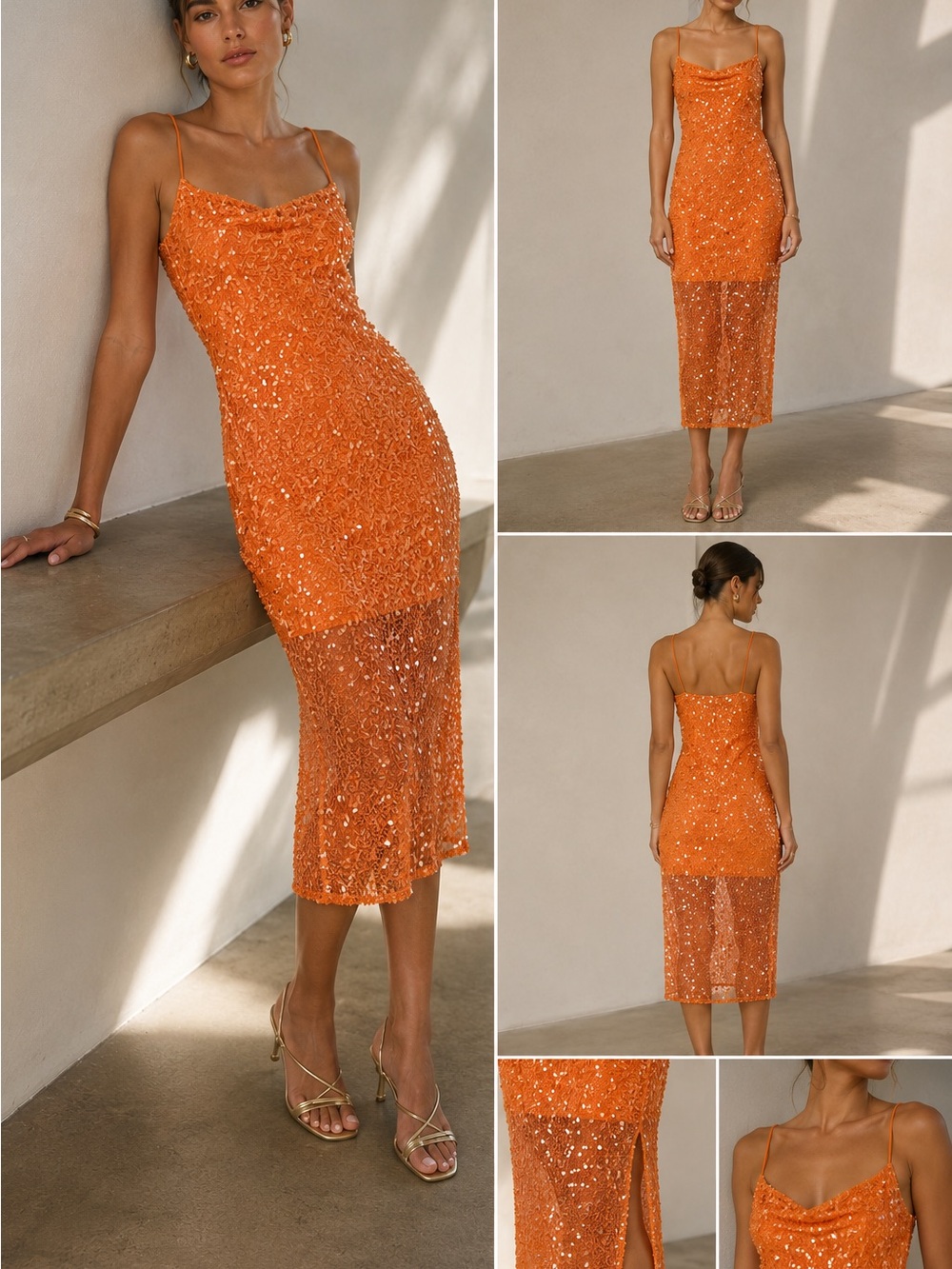 ✨🧡NWT No Comment Sequin Mesh Midi Dress | Summer Party Glam | Size M
